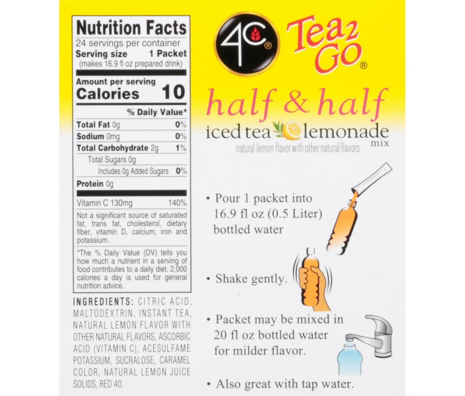 4C Totally Light Half, & Half Lemonade Iced Tea Mix, 1.5 oz, 24 Packets, 1 Ct