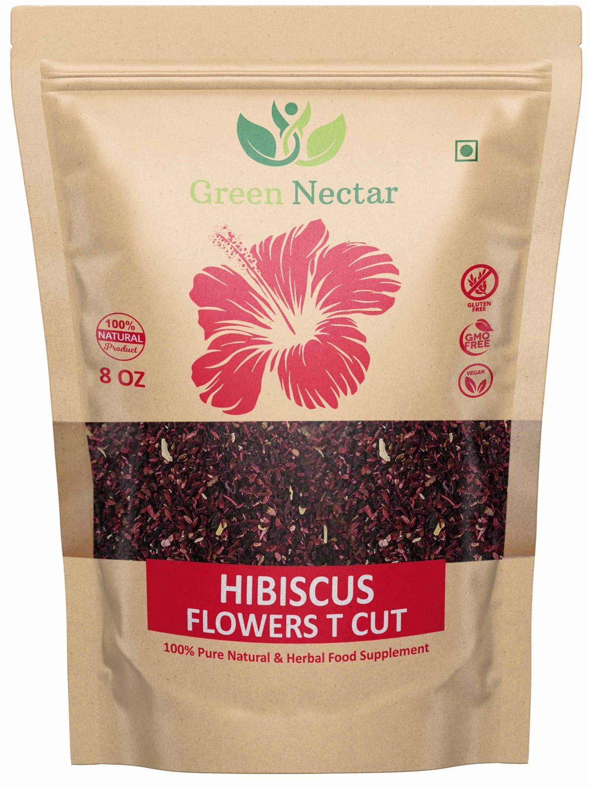 Hibiscus Flowers Tea Cut (Crushed, Dried, 8 OZ) – No Preservatives(1 pack)