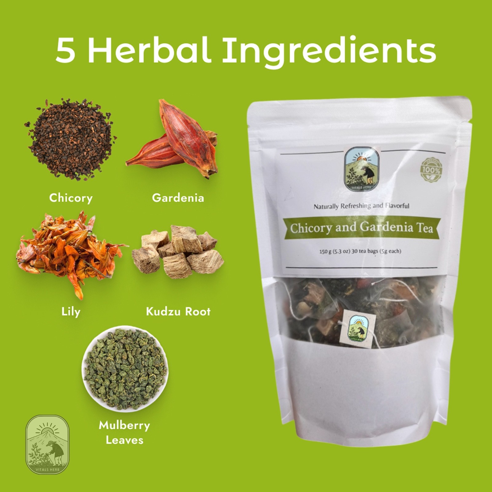 Chicory and gardenia herbal tea