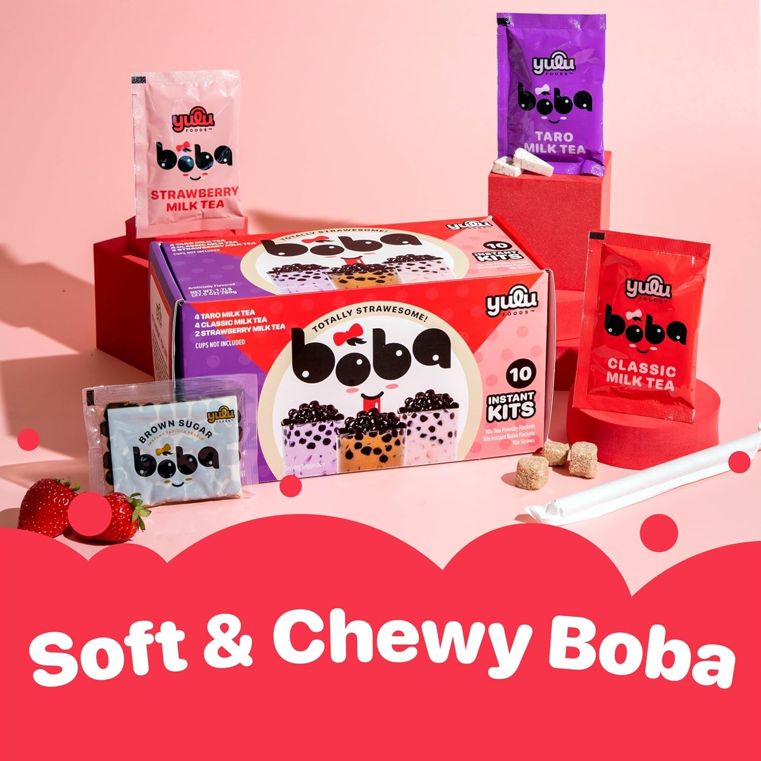 Boba Bundle Kit 10 Serv. Instant Bubble Pearl Variety Milk Tea Kit with Authenti