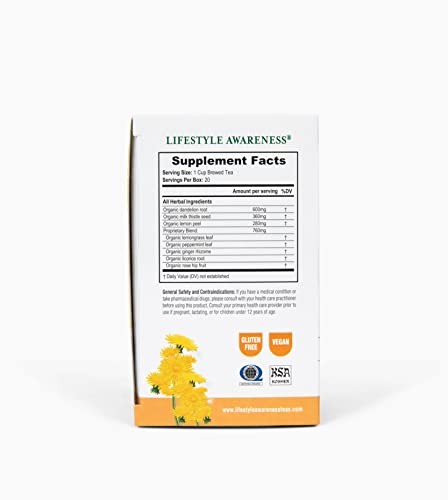 Lifestyle Awareness Teas, Caffeine Free Dandy Liver Detox Tea, 20 Count
