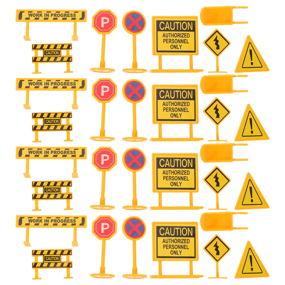 56 Pcs Engineering Road Sign Model Crosswalk Signal Toys Caution Signs Game