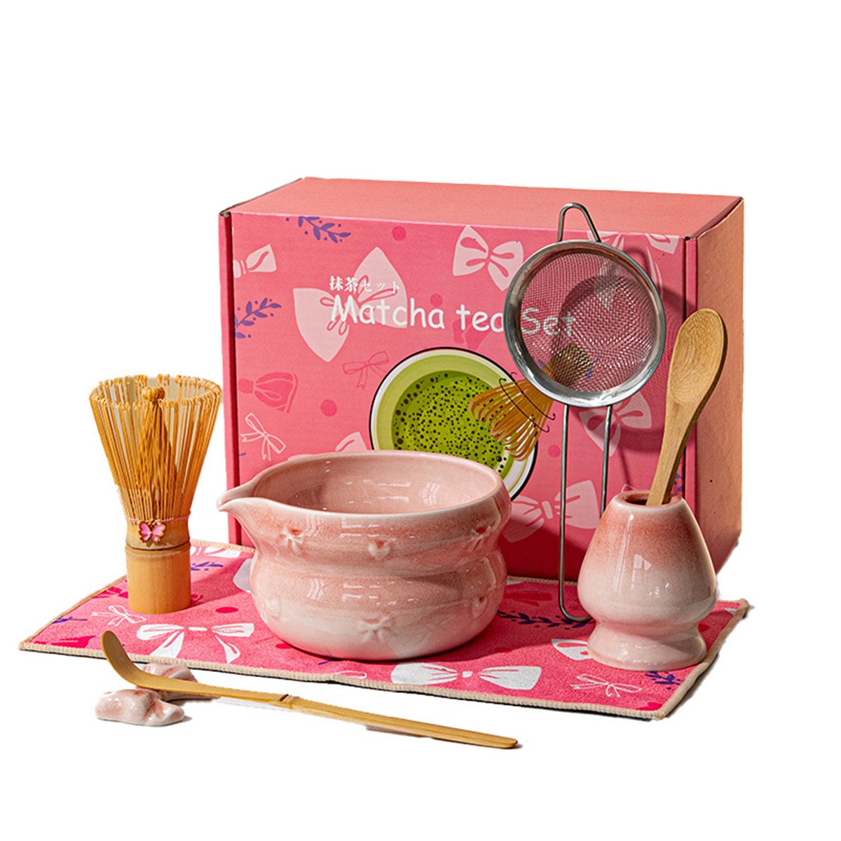 Matcha Whisk Set 8Pack Ceramic Matcha Kit Bowl Spout Bamboo Tea Whisk Scoop DIY