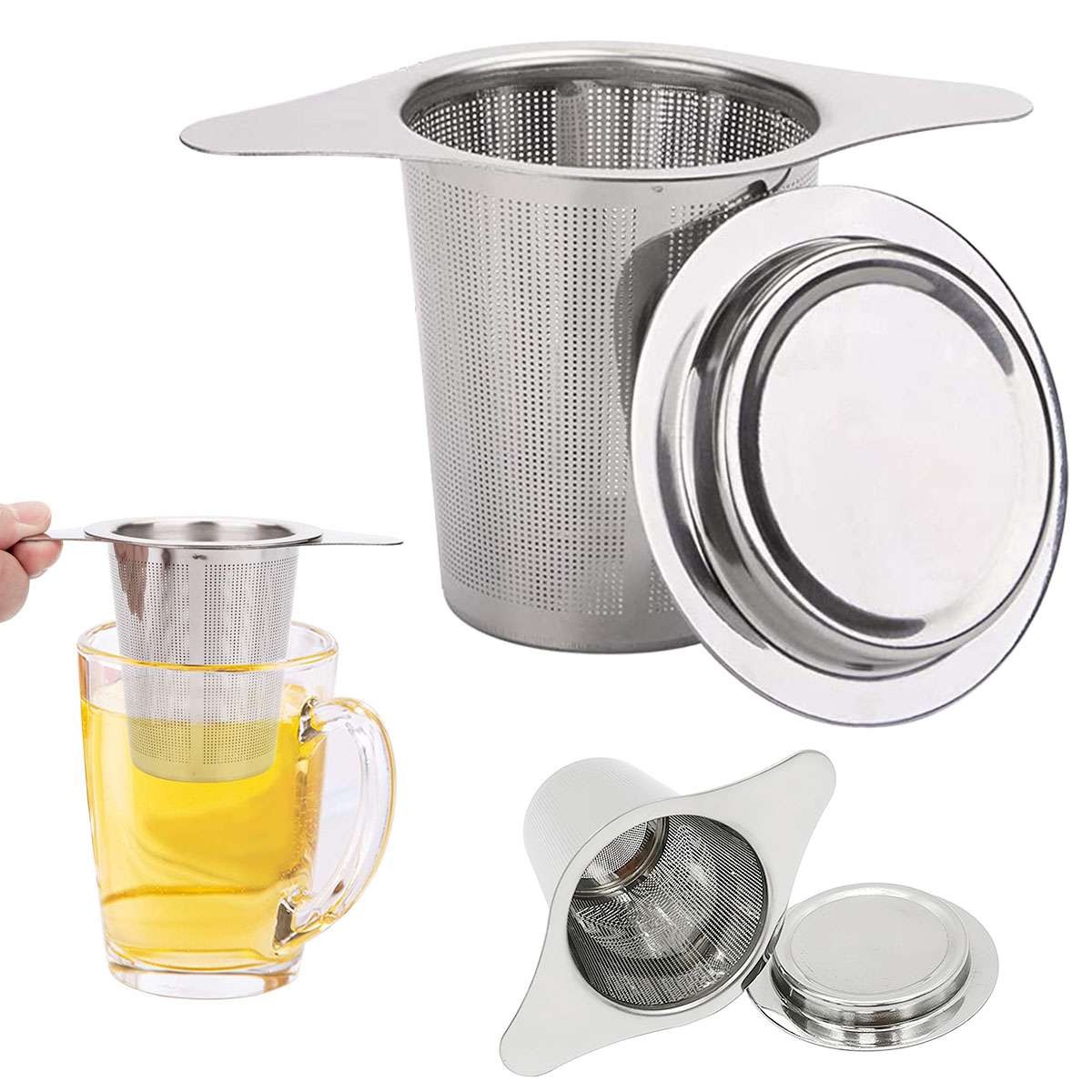 Tea Ball Infuser Stainless Steel Filter Squeeze Leaves Herb Mesh Strainer w/ Ear