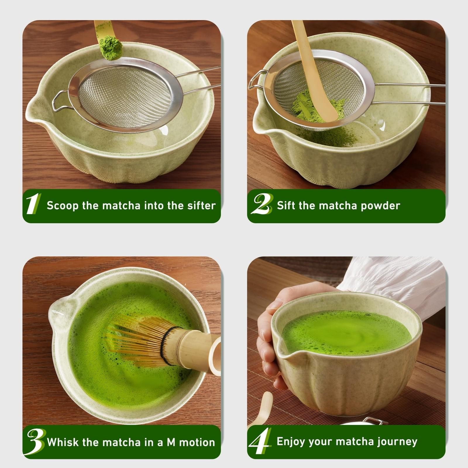 Matcha Whisk Set,7 Pcs Ceramic Matcha Kit Includes Matcha Bowl with Spout Matcha