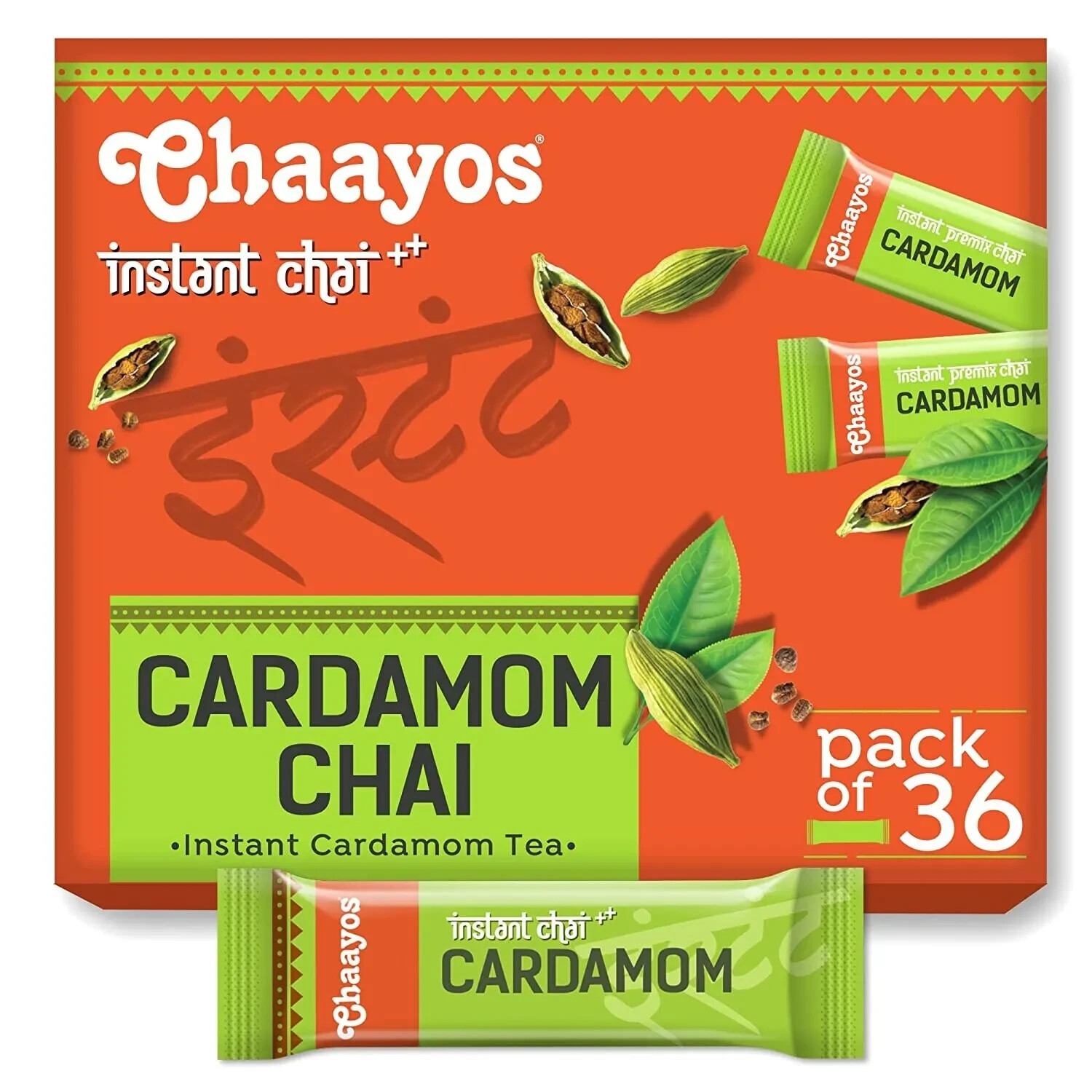 Chaayos Instant Herbal Tea Premix, Cardamom Regular Sugar 14g * 36 Sachets .