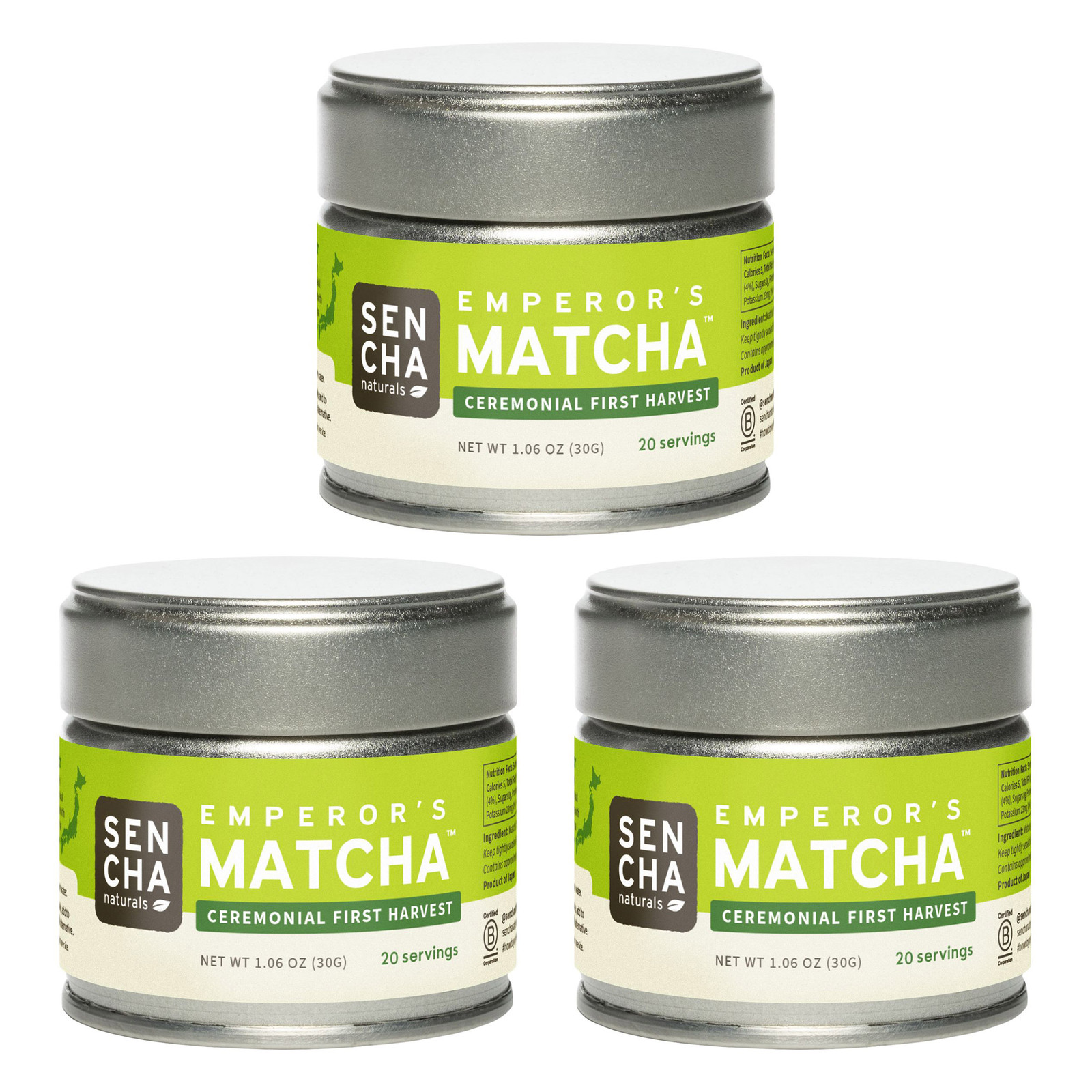 SEN CHA Naturals Organic Matcha Green Tea Powder, Ceremonial Grade Tin, 3PK 3Oz