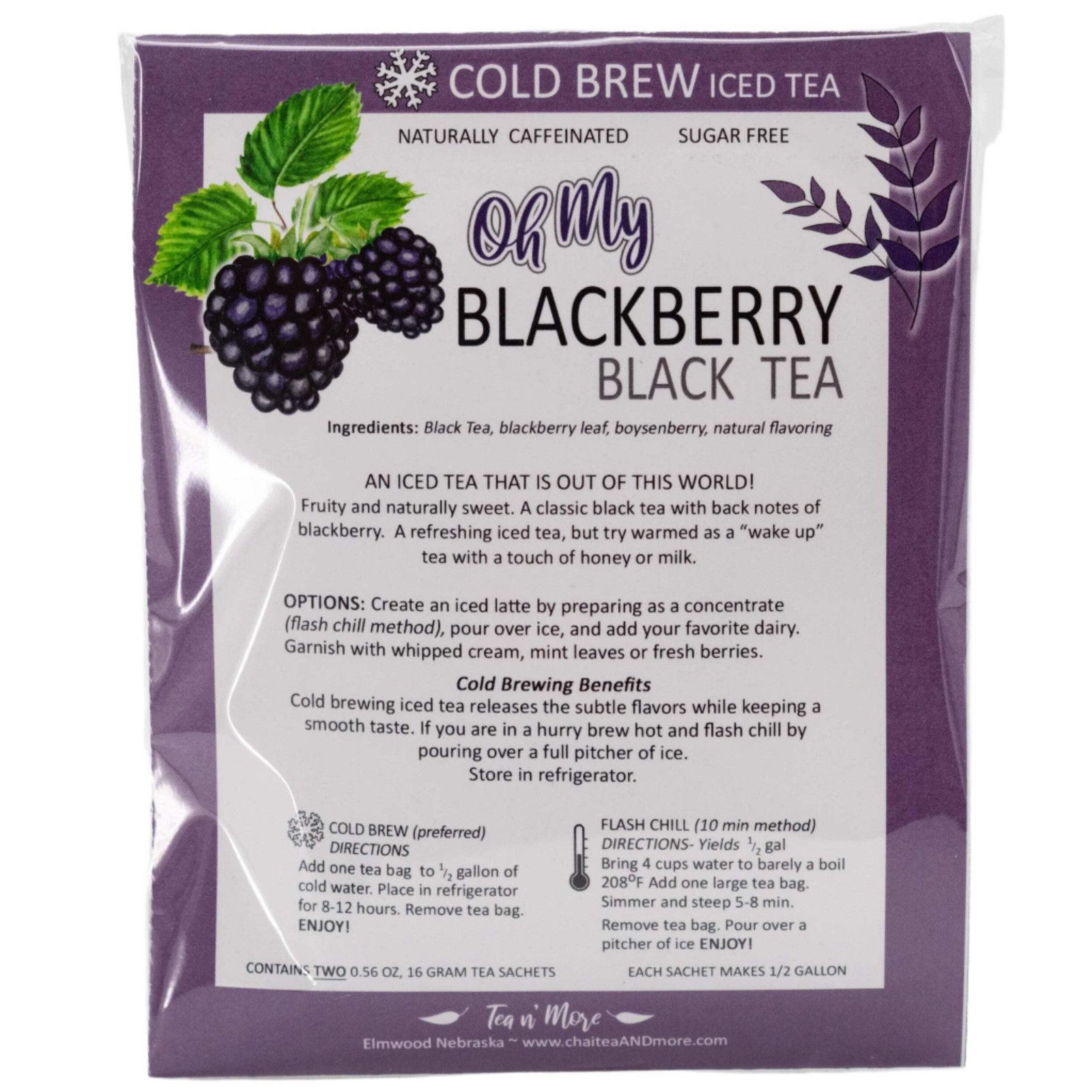 Blackberry Tea | Cold Brew Black Tea | 2 Pitcher Bags | Sugar Free | Caffeinated