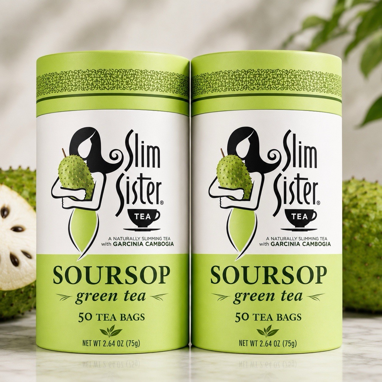 SLIM SISTER TEA SOURSOP GREEN TEA w GARCINIA CAMBOGIA~100 Tea Bags~Exp 11/28 (2)