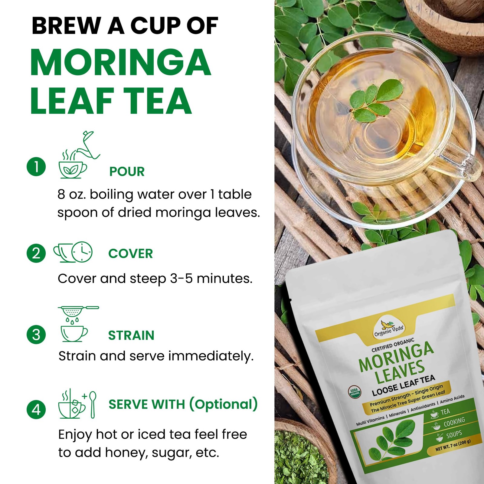 Moringa Tea Leaves – True Green Antioxidants Rich, Premium Single Origin,100%…