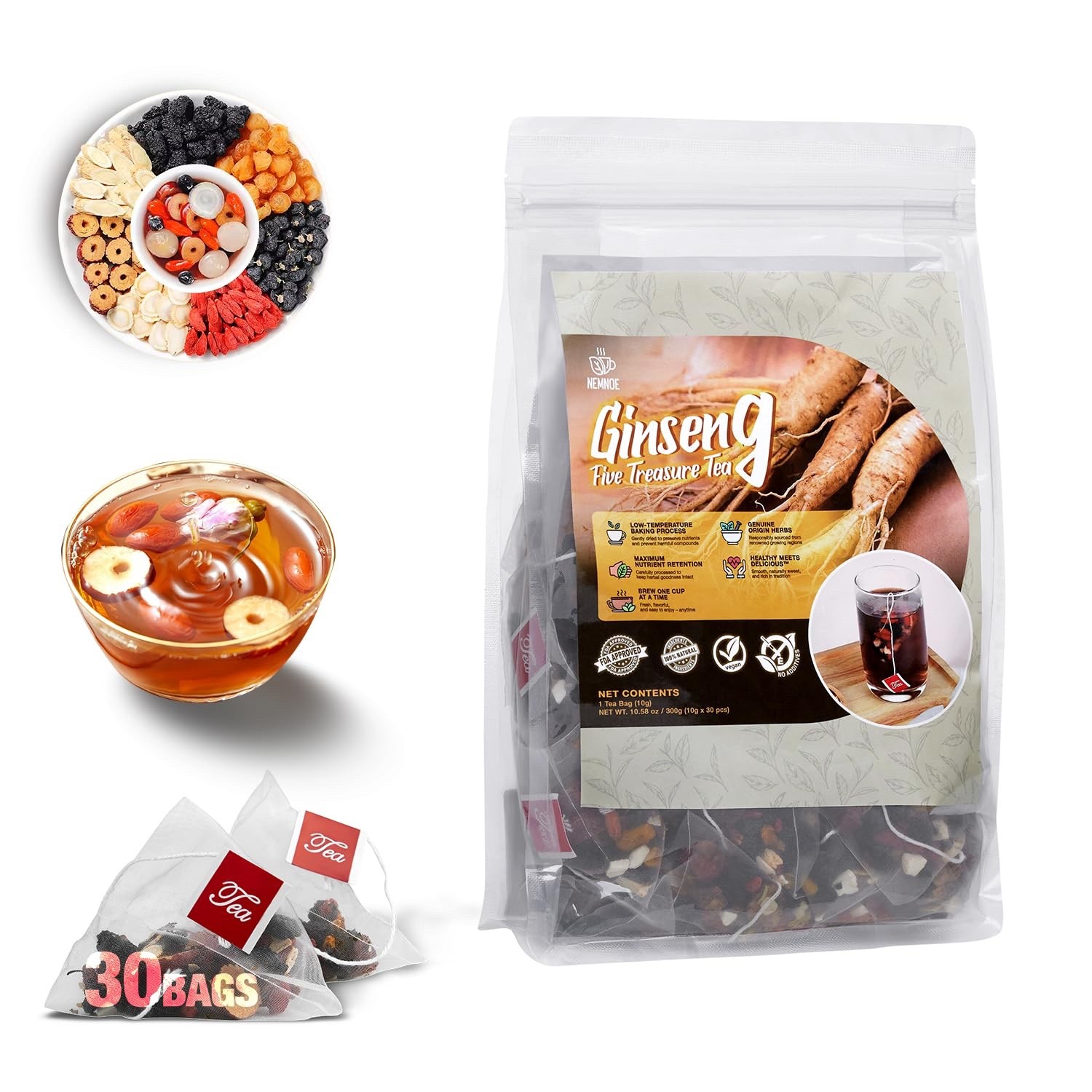 30Pcs Ginseng Five Treasures Kidney Tea Traditional Chinese Herbal Health Tea X6