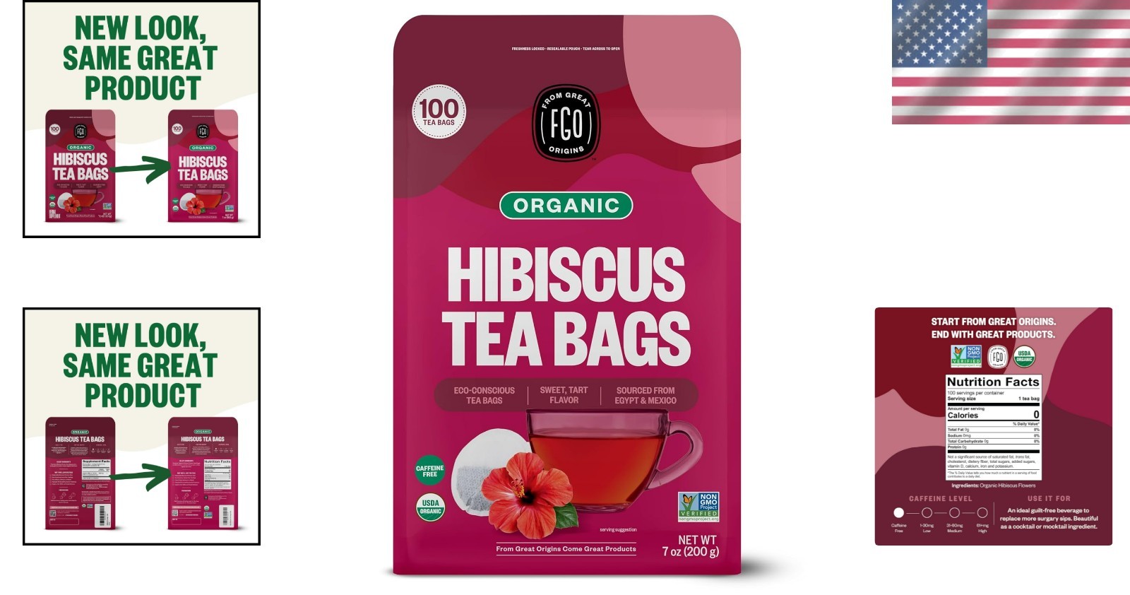 100 Count Organic Hibiscus Tea in Eco-Conscious Bags – Non-GMO & Caffeine-Free