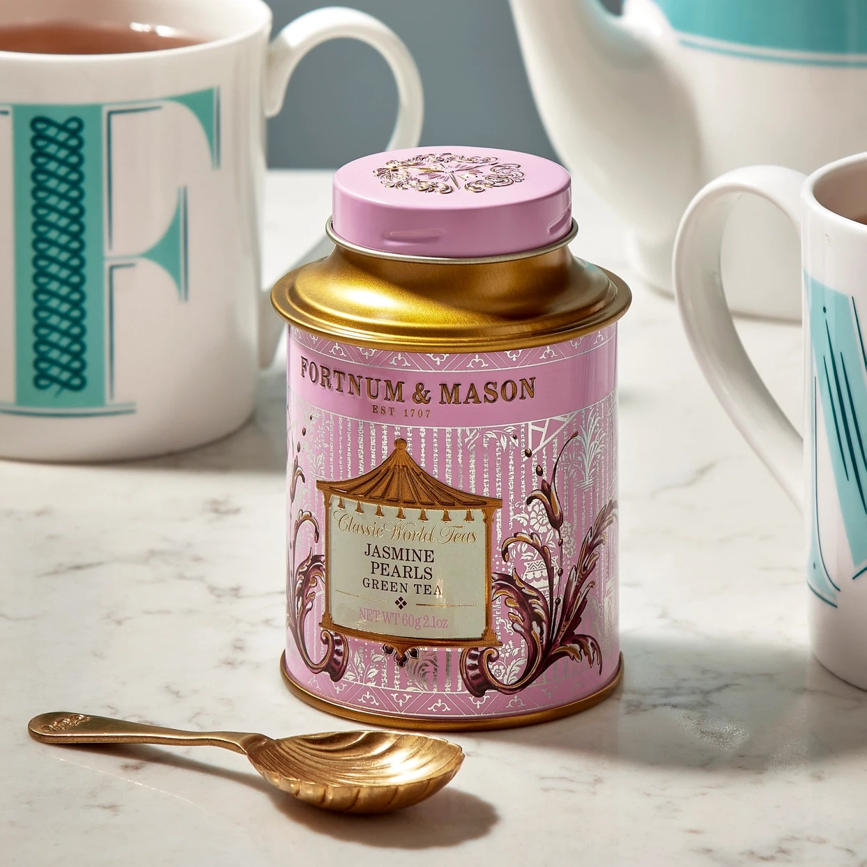 Fortnum & Mason Jasmine Pearls Loose Green Tea Tin 60g – Imported British Tea