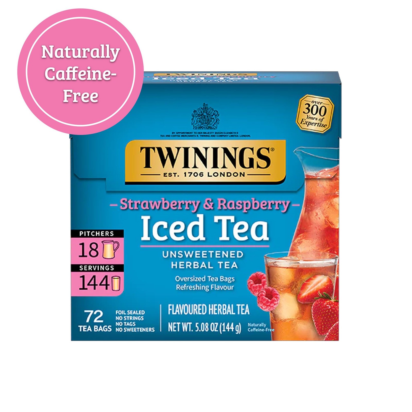 Twinings Strawberry & Raspberry Herbal Iced Tea, 72 72 Count (Pack of 1)