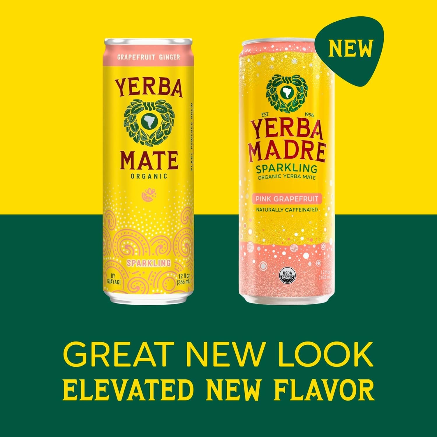 Yerba Madre Organic Sparkling Yerba Mate, Pink Grapefruit, 115Mg Natural Plant B