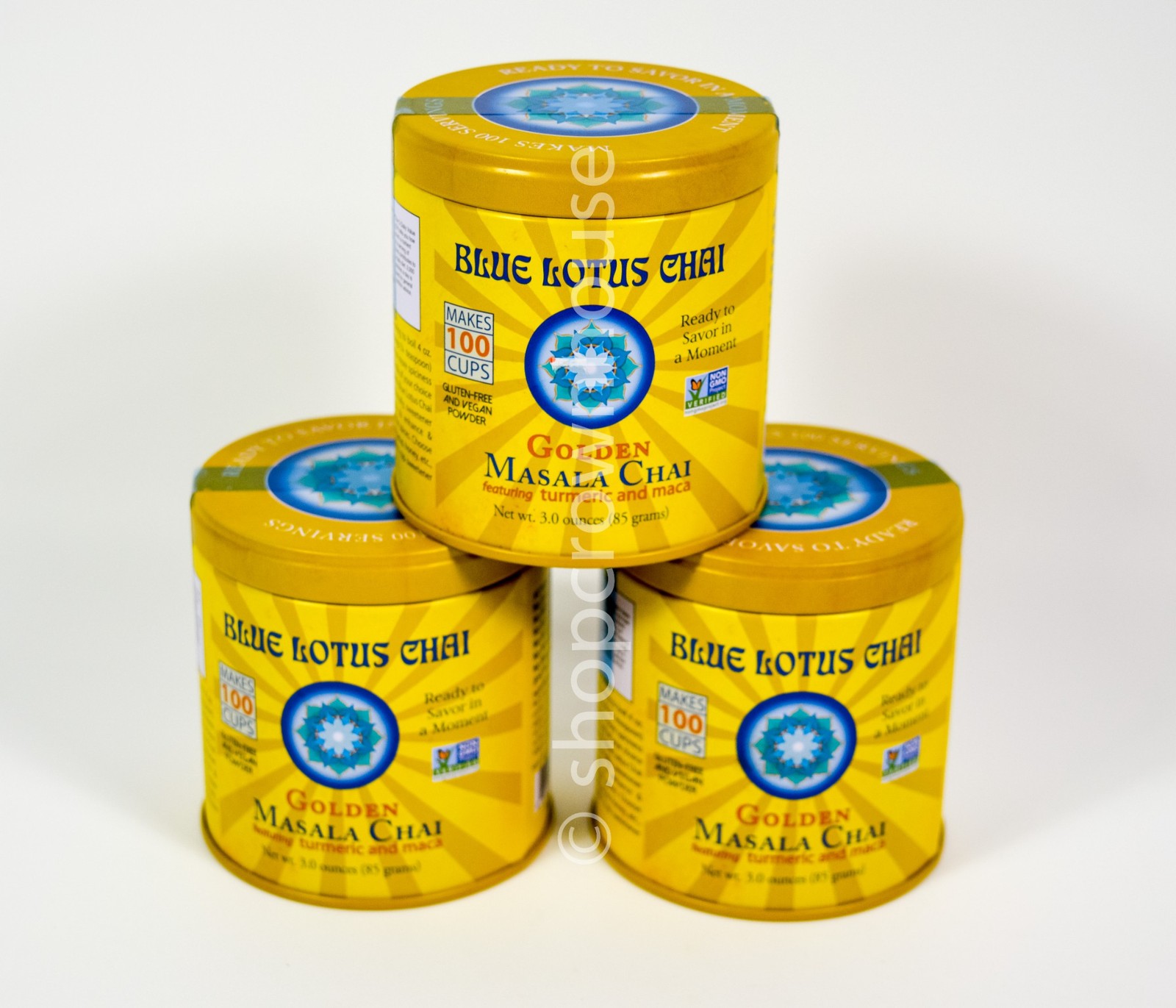 3 Blue Lotus Chai Tea Golden Masala Chai Makes 100 Cups 3oz canister 02/13/2027