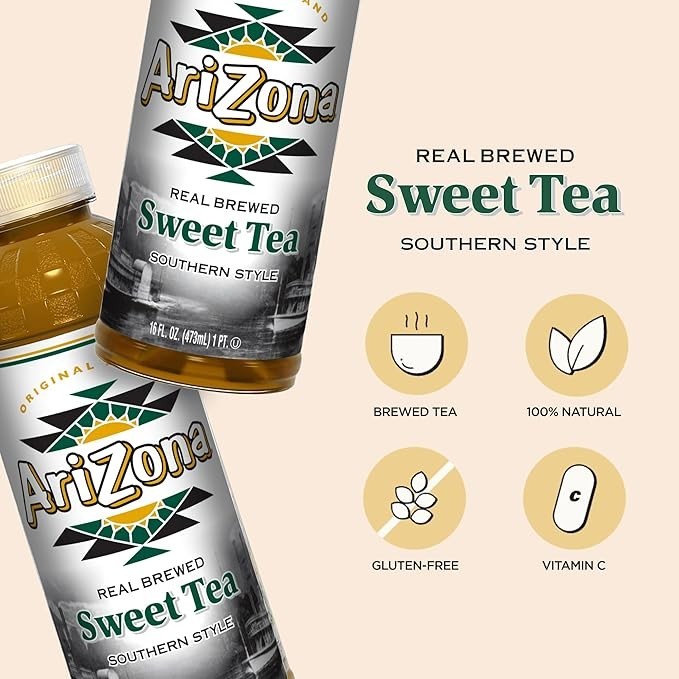 AriZona Real Brewed Sweet Tea Pack of 12 16 Fl Oz Bottles Refreshing Drink