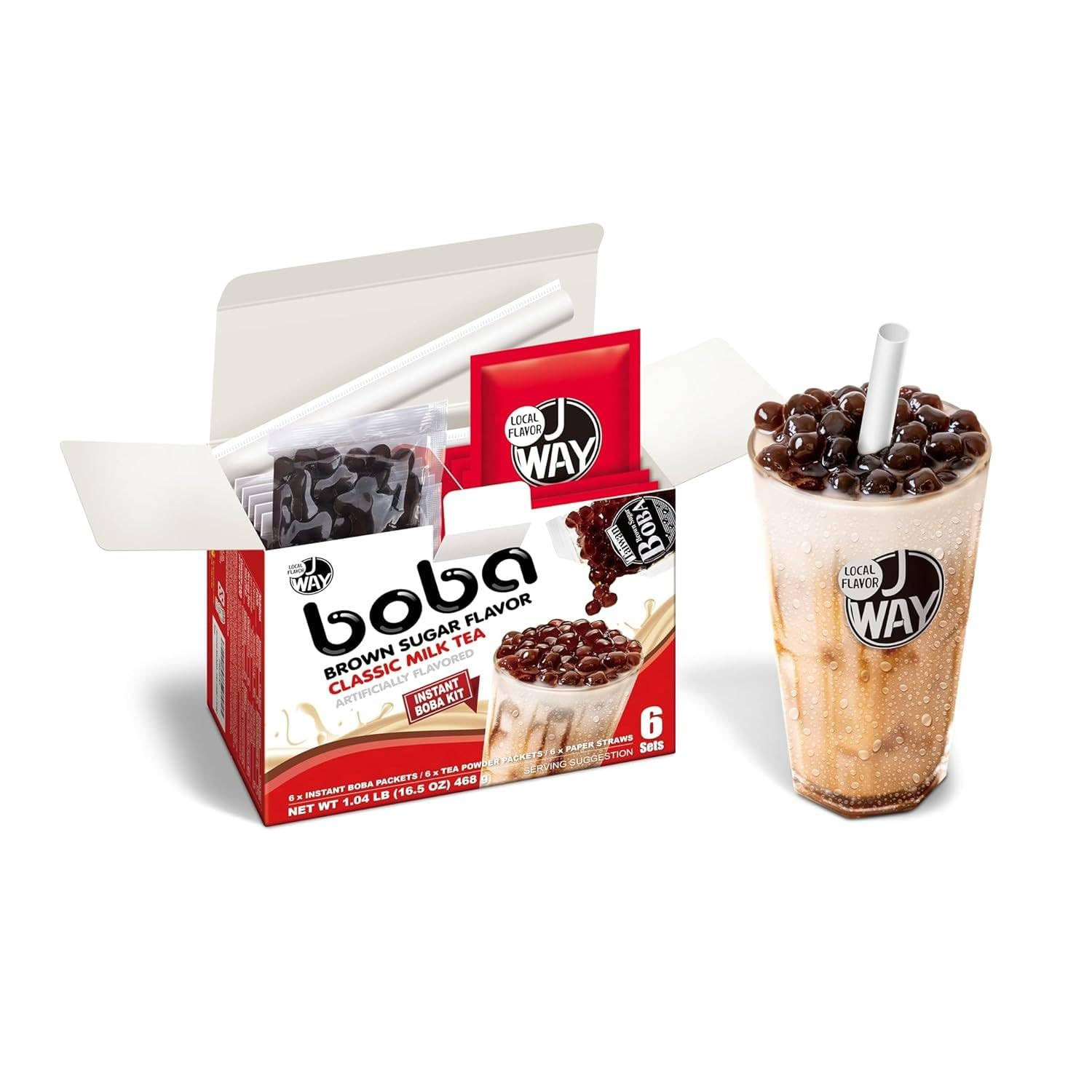 J WAY Instant Boba Bubble Pearl Milk Tea Kit with Authentic Brown Sugar Tapioca