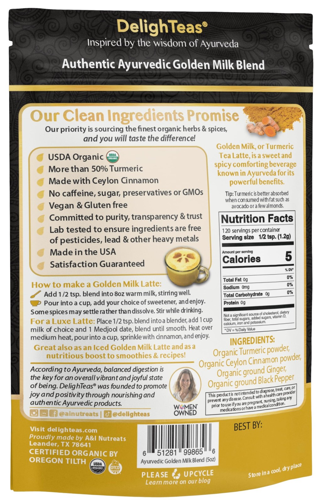 Organic Golden Milk Powder with Turmeric, Ginger, Ceylon Cinnamon | Ayurvedic…