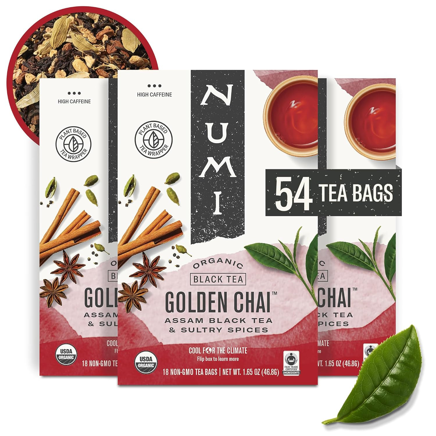 Numi Organic Rooibos Chai Tea, 100 Tea Bags, Herbal Red Tea with Cinnamon, Allsp