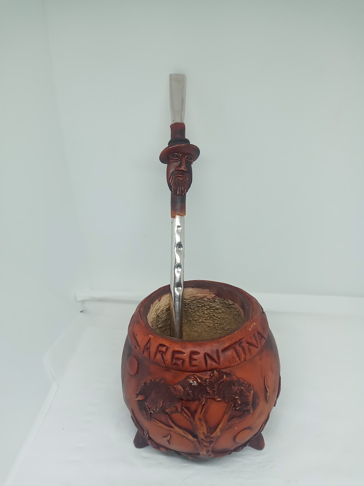 Argentina Unique Hand Made Wooden Yerba Mate Cup & Bombilla W Nature Design.