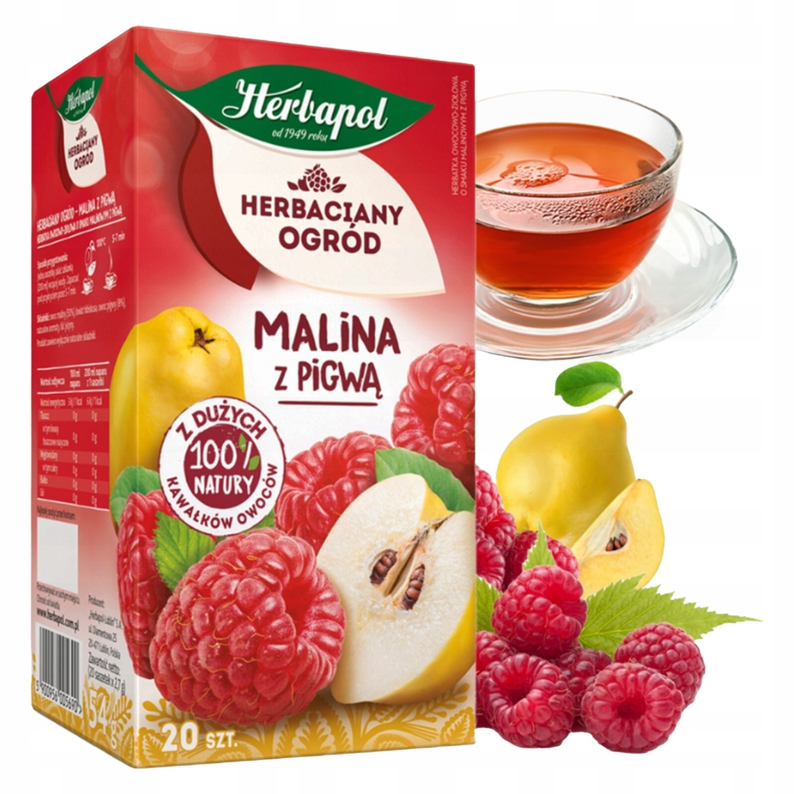 Herbapol Tea Garden – RASPBERRY & QUINCE – Box 20 Teabags / 54g / 1.90oz