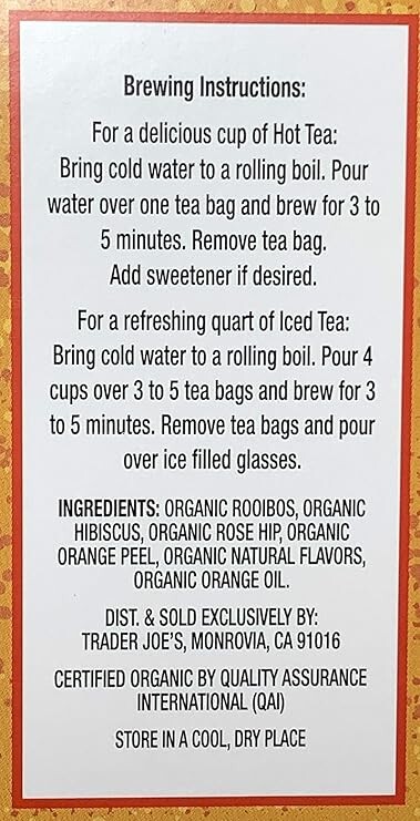 Trader Joe’s Organic BLOOD ORANGE Rooibos Herbal Tea Blend 20-Tea Bag BB 1/2027