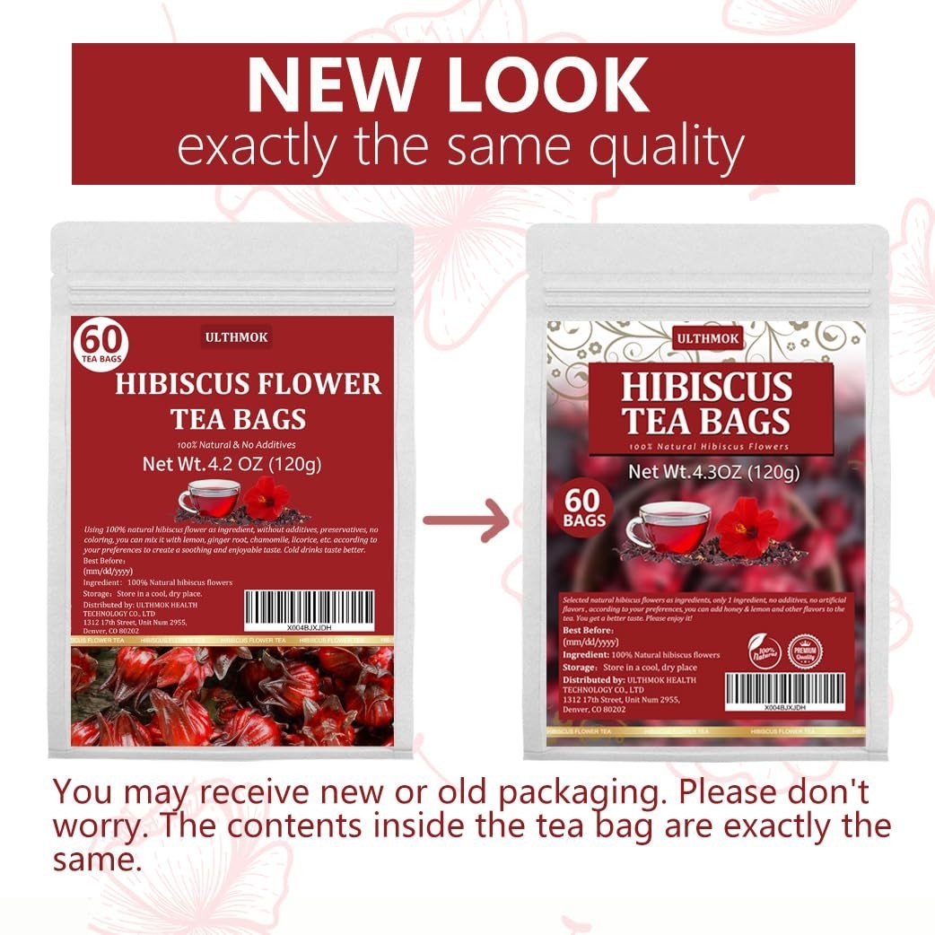 Hibiscus Tea 60Bags Natural Dried Hibiscus Flower Support Digestion Herbal Tea