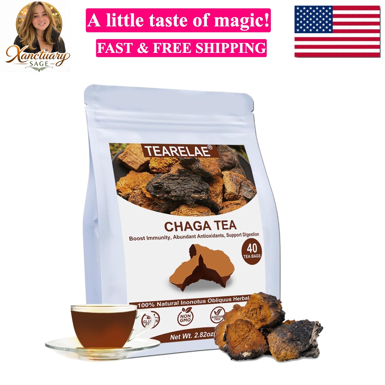 Chaga Tea – 2g x 40 Count – Wild Harvest from Siberia – 100% Pure Natural Cha…
