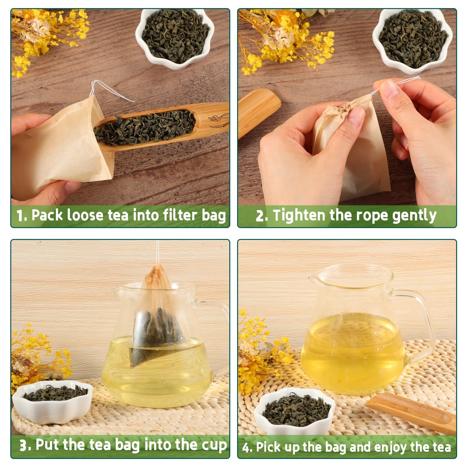 Loose Leaf Tea Bags, Unbleached Drawstring Tea Filter Bags 200pcs 3.54×2.75 inch