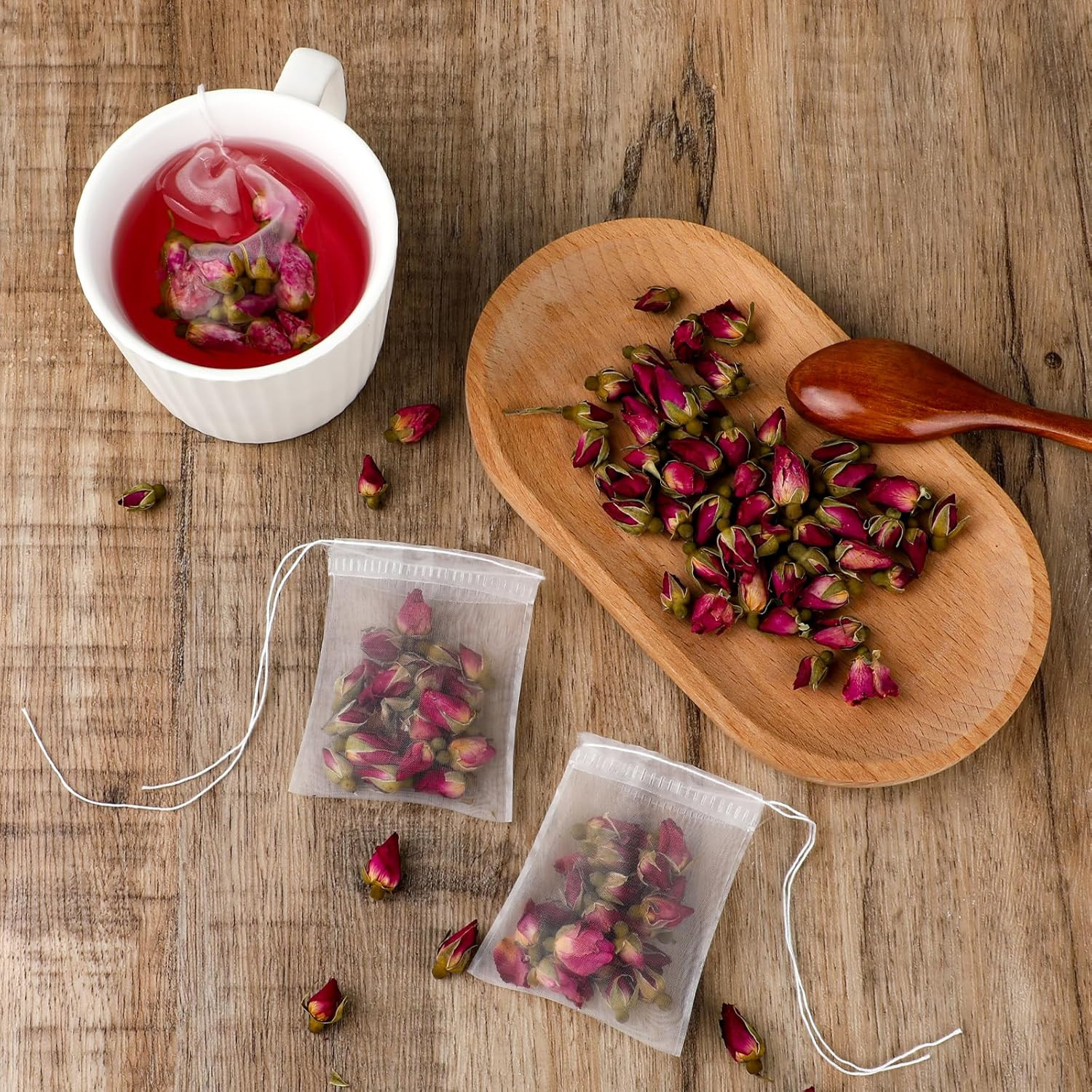 100 Pcs Loose Tea Bags Tea Filter Bags Disposable Mesh Small Drawstring Empty Te