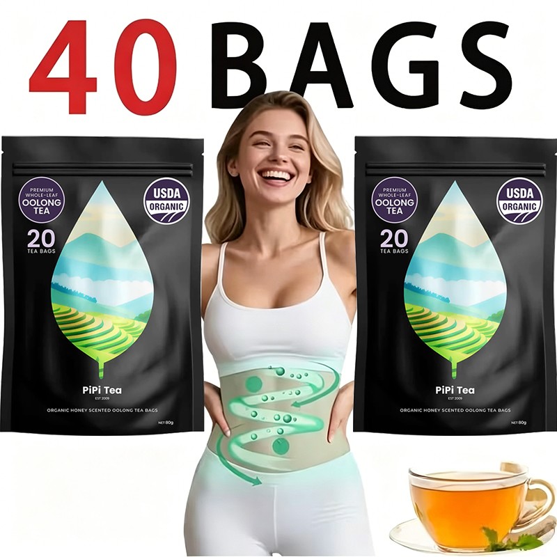PiPi Tea Organic Oolong Tea Bags – Whole Leaf, 20 Bags (4g Each) – Cortisol & Ca