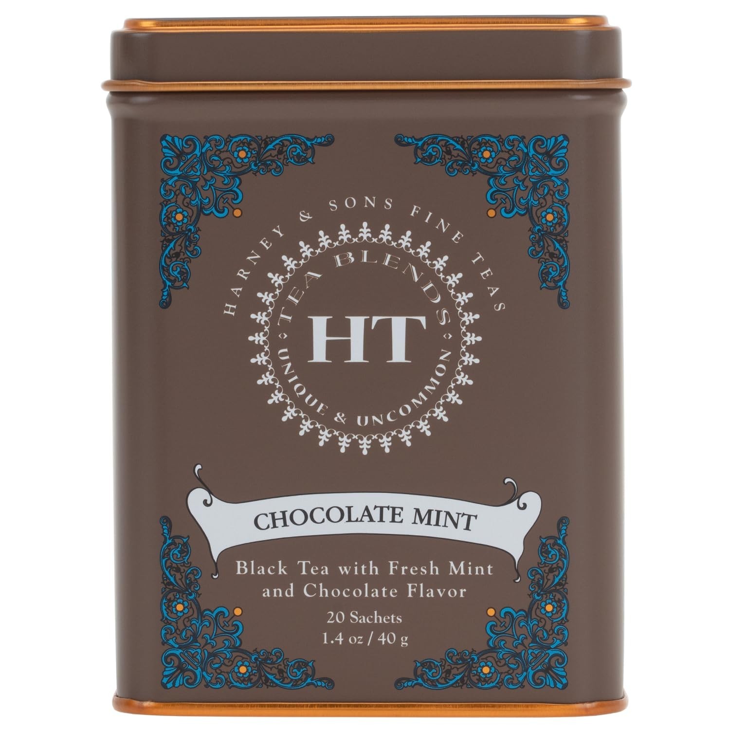 Harney and Sons Chocolate Mint, Flavored Black Tea – 20 Sachets per Tin
