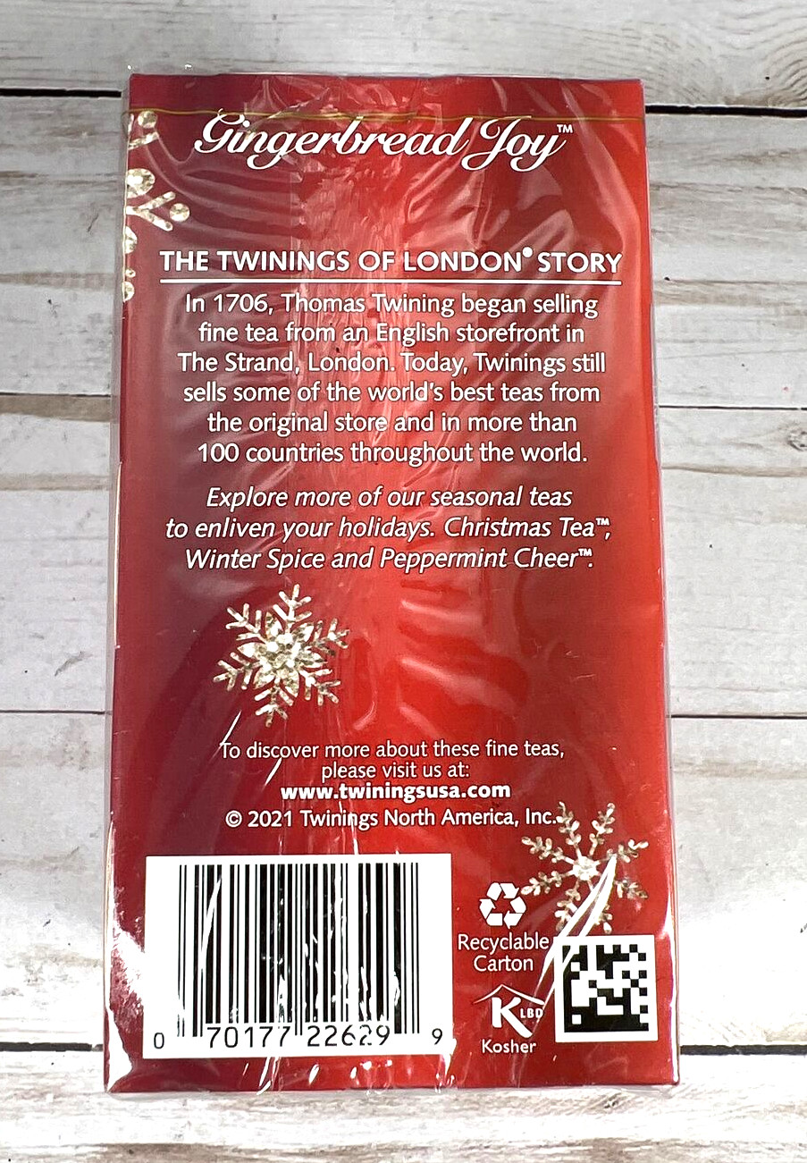 Twining’s GINGERBREAD JOY Black Tea 20 Bags Ginger & Cinnamon 3Pack BB:9/13/2026