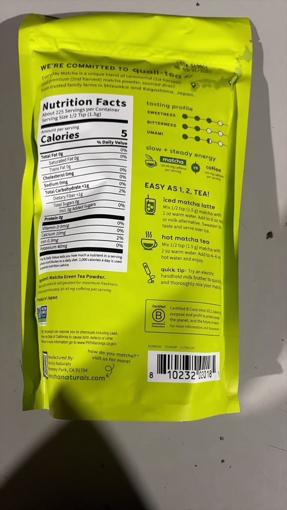 Sencha Matcha Green Tea Powder ceremonial Bags Latte Japanese 12 oz Te Verde