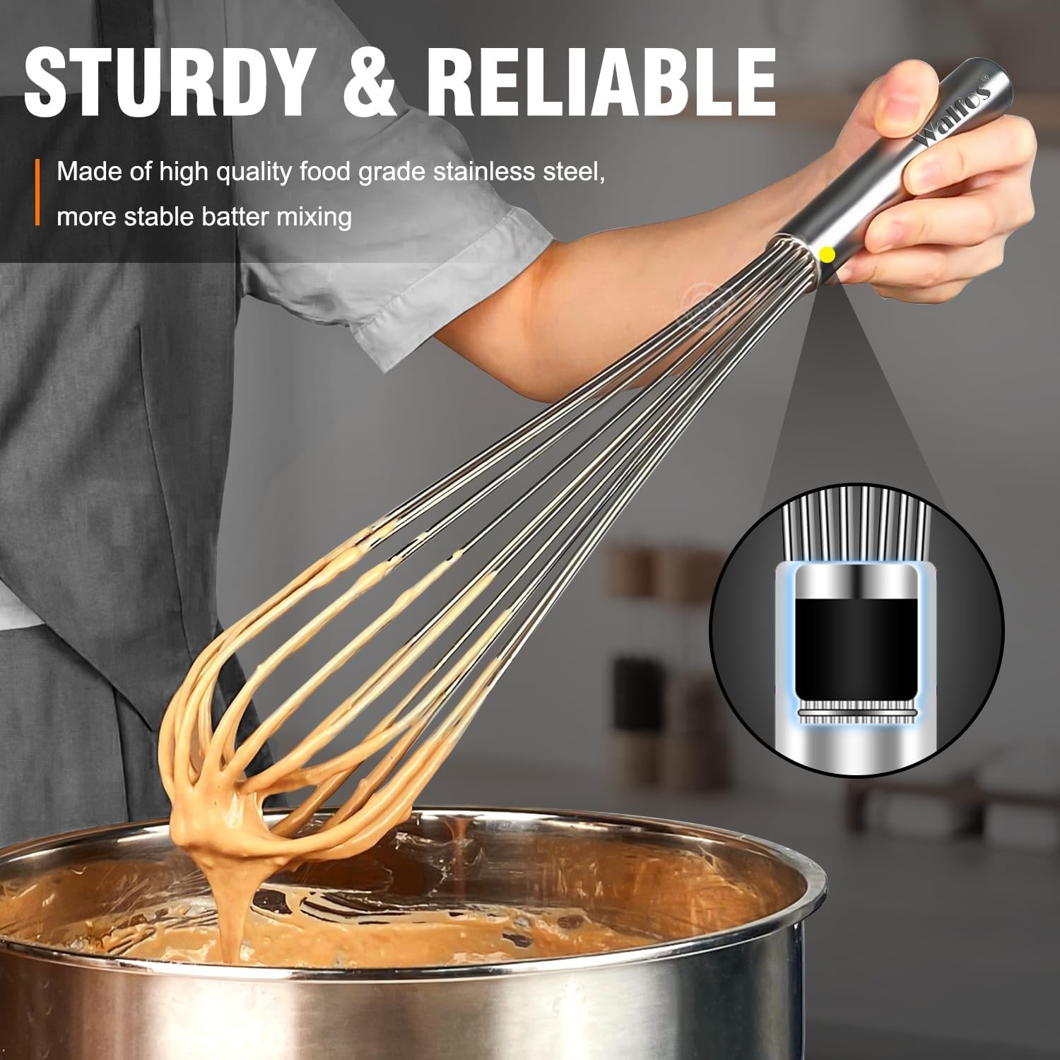 Walfos Whisk,17in Large Whisks, Heavy Duty Stainless Steel 17 in, Silver-1Pcs