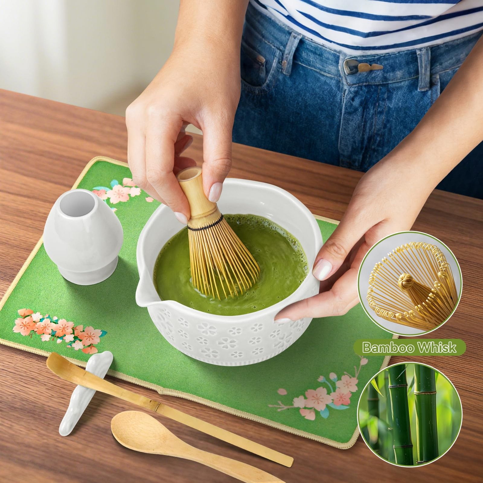 Matcha Whisk Set, 7 Pcs Matcha Making Kit with Matcha Bowl, Matcha Whisk and Hol
