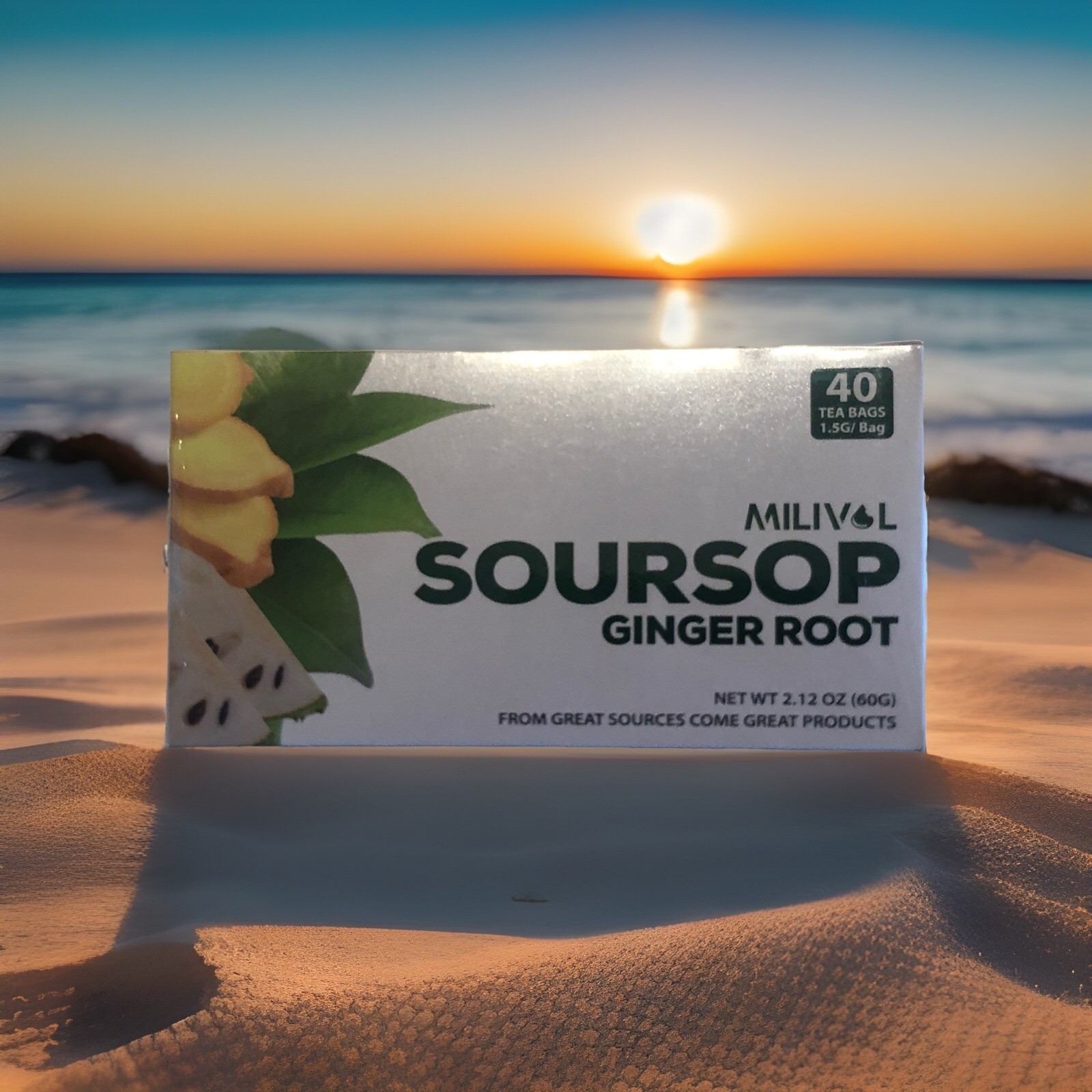 2 Boxes 80 Premium Milivol Soursop Ginger Root Leaf Tea Bags 100% Natural Pure