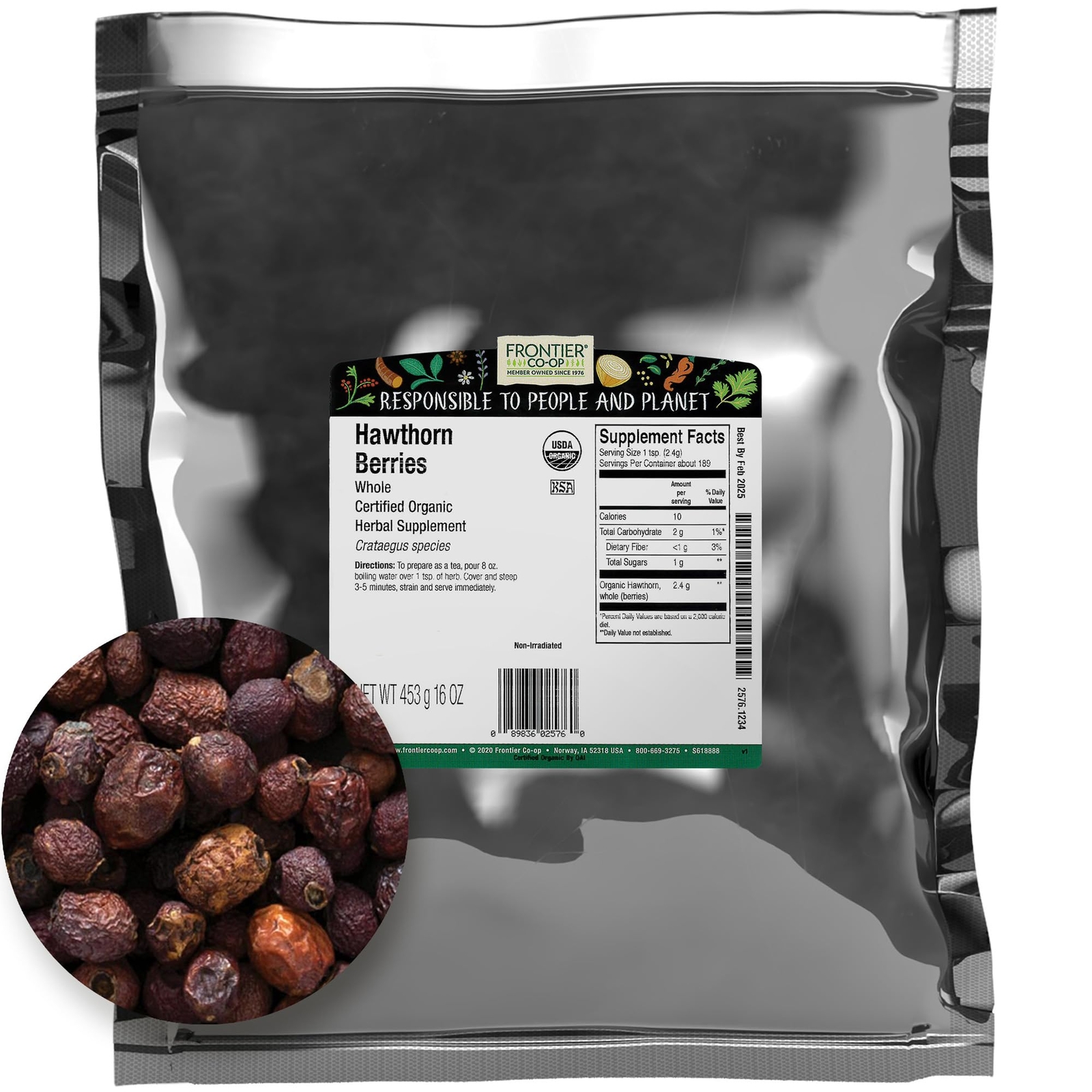 Organic Hawthorn Berries 1 Pound Bulk Tea and Baking Use Non Irradiated Kosher