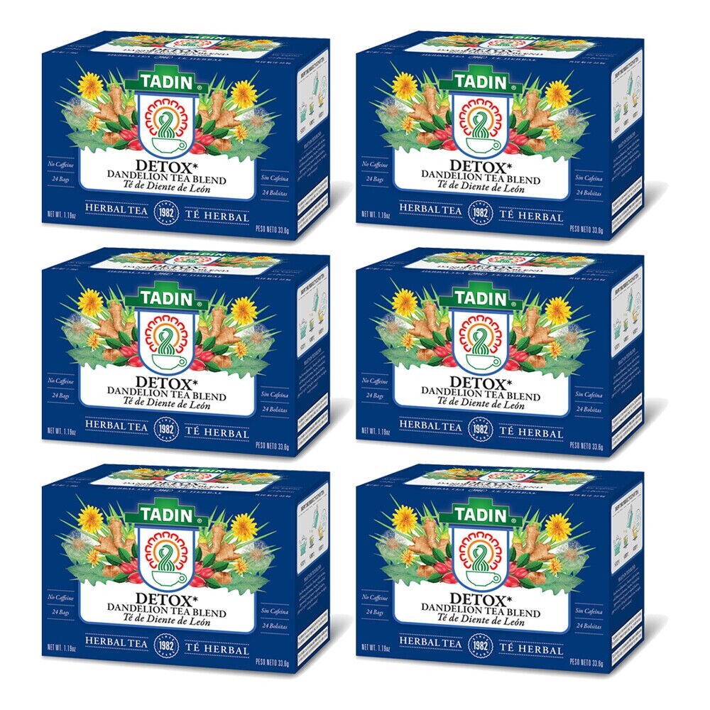 Tadin Dandelion Root Detox Tea Blend. Caffeine Free. 24 Bags. 1.19 oz. Pack of 6