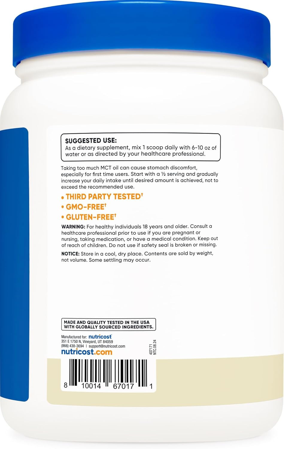 Nutricost Premium MCT Oil Powder (1 LB, Vanilla) – Best 1 Pound (Pack of 1)