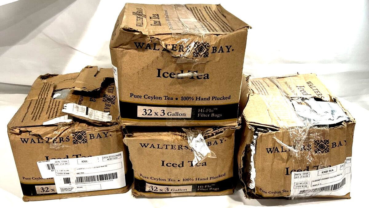 Walters Bay Iced Tea Pure Ceylon Black Tea 32×3 Gallon (4 Damaged Boxes) 12/2024