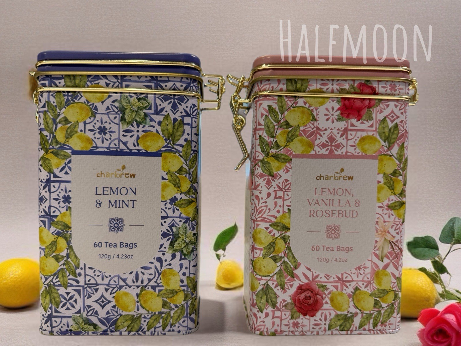 Charbrew Lemon Mint Tea & Lemon Vanilla Rosebud Tea 60 Bags Each