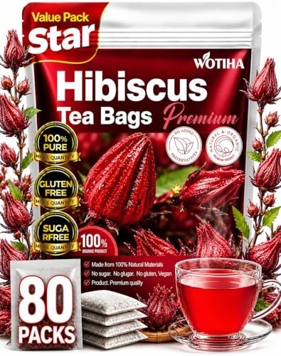 Premium 80 Hibiscus Flowers Tea Bags, 100% Natural, Handmade & Pure from Hibi