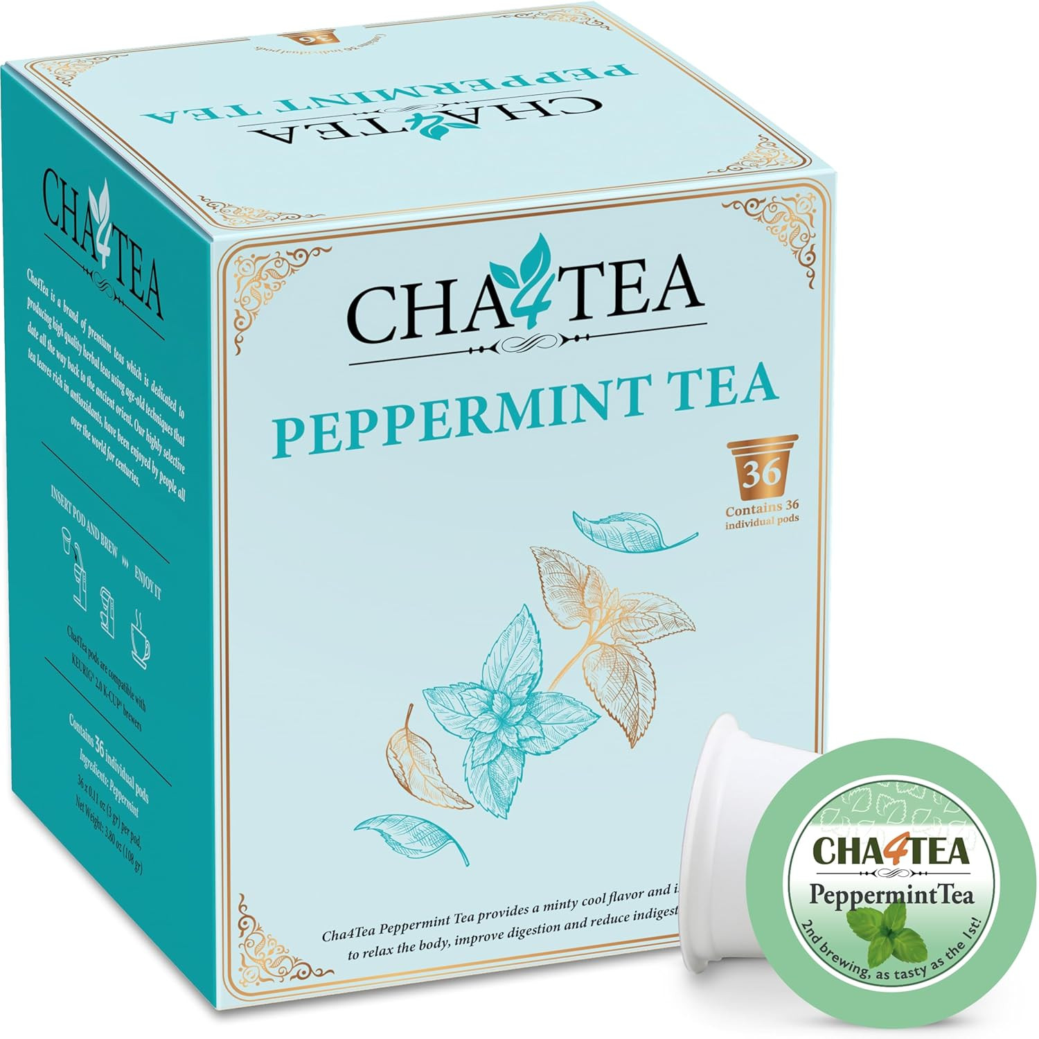 36-Count Peppermint Herbal Tea Pods Compatible with Keurig Brewers