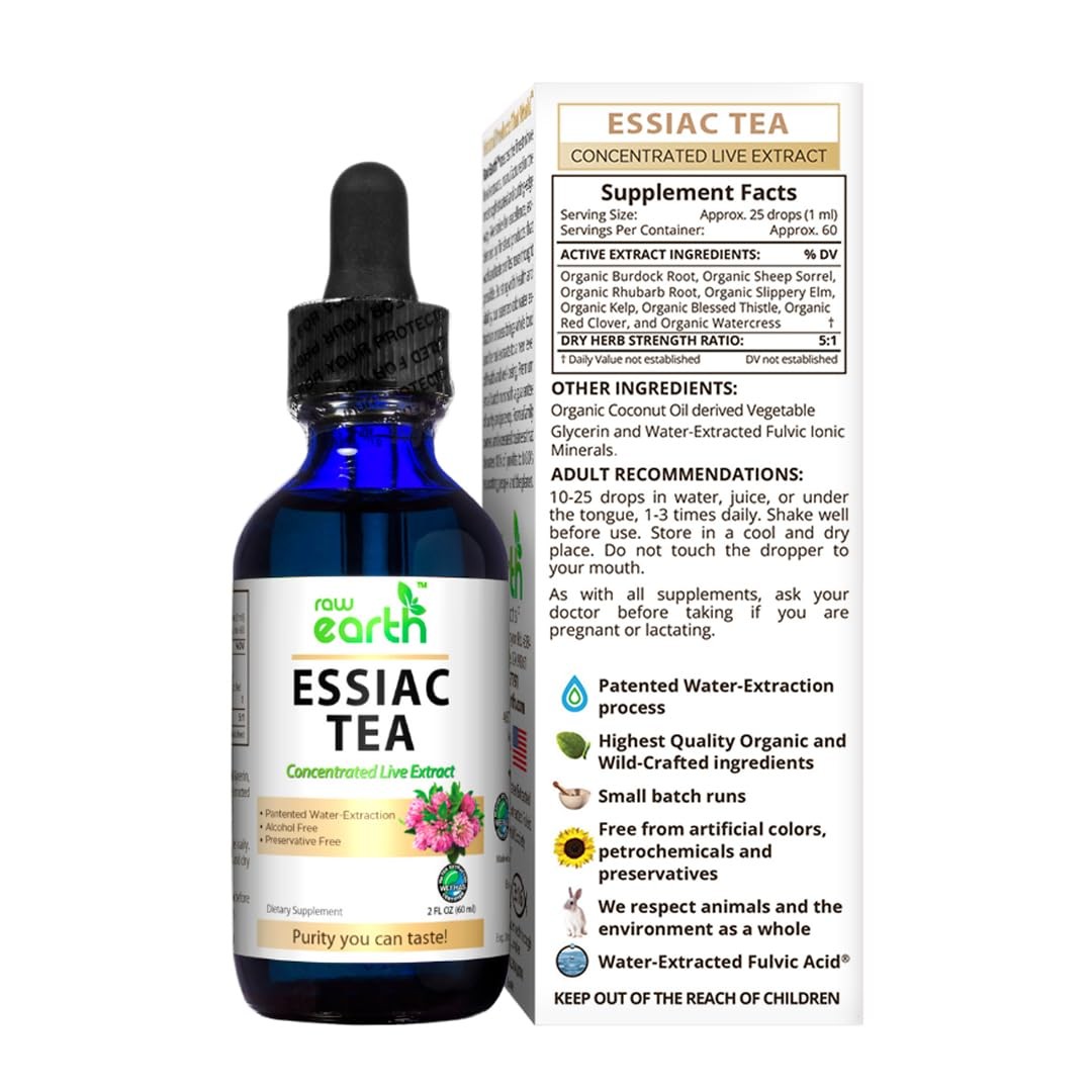 Raw Earth ESSIAC Tea Extract 8 Organic Herbs Sheep Sorrel USA Made
