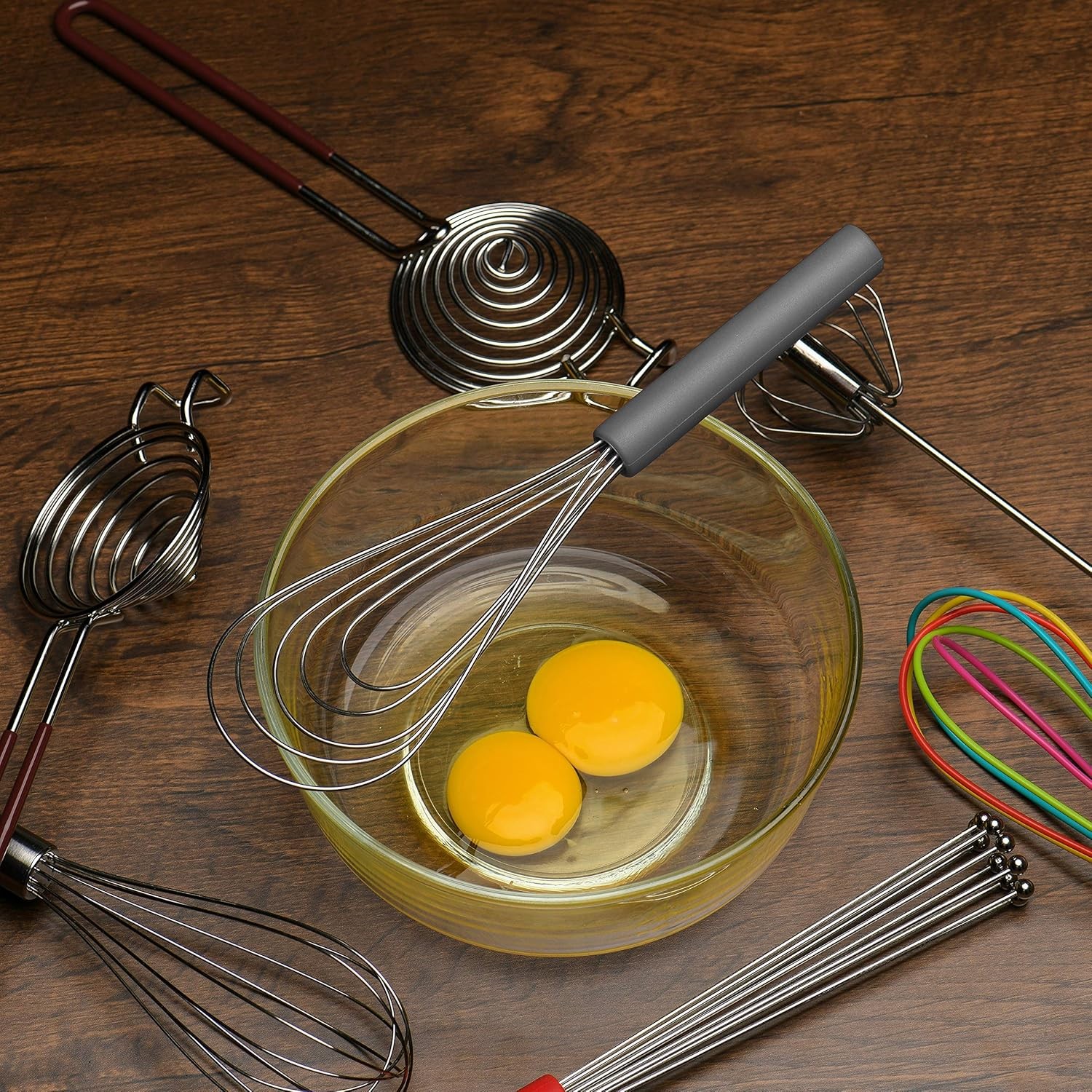 Flat Whisk Silicone Handle Non Slip 10″ – 5 Wires with 10 Heads Gray