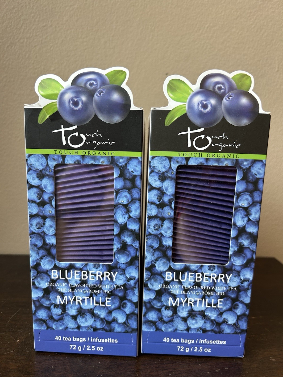 2 Touch Organic Blueberry White Tea Bags, 40 Bags 2.5 oz Exp 06/27