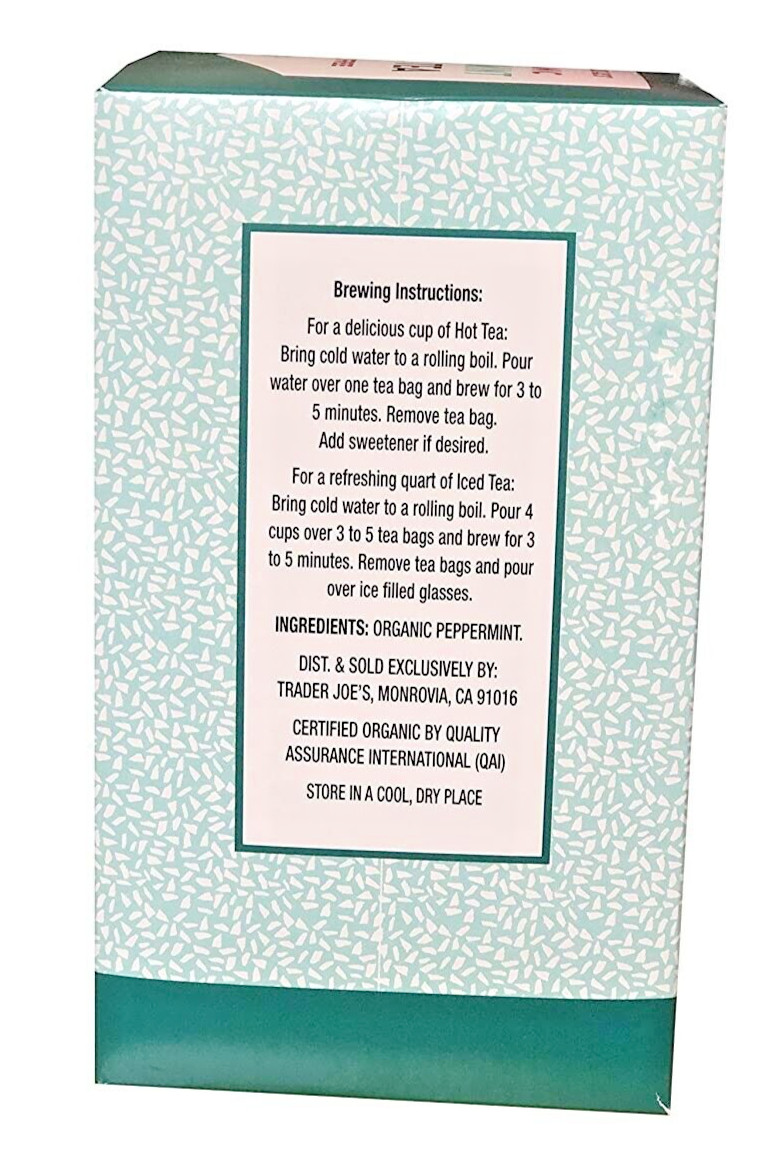 3 Packs Trader Joe’s Organic Peppermint Herbal Tea 20 Tea Bags Each, Total 60 ct