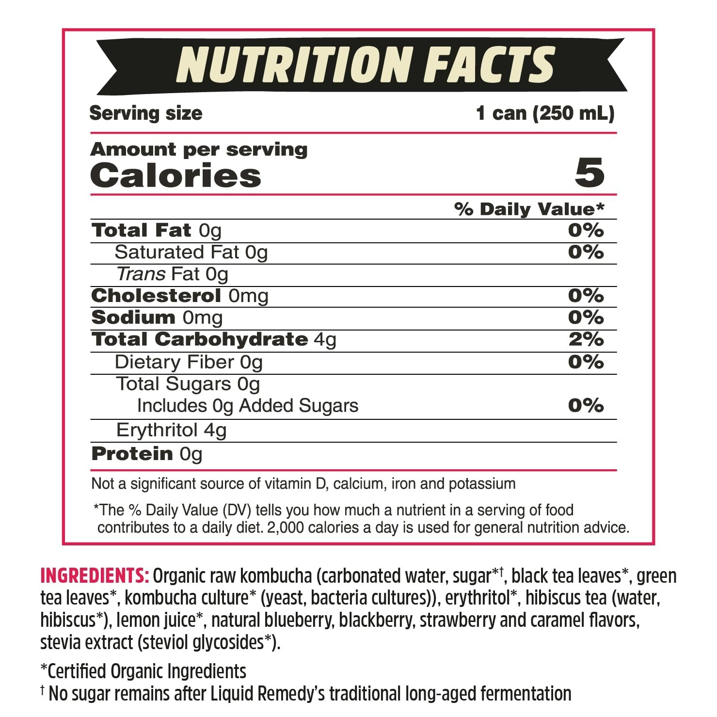 Liquid Remedy Kombucha Sugar Free Organic Drink, Low Calorie, Probiotic Like Tea